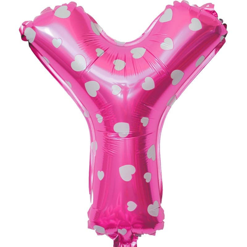 Balon Folie Metalizata Litera Y, Flippy, 40 cm, Cu Imprimeu Inimioare, Umflati cu Heliu sau Aer, Ambalaj Individual, Pai