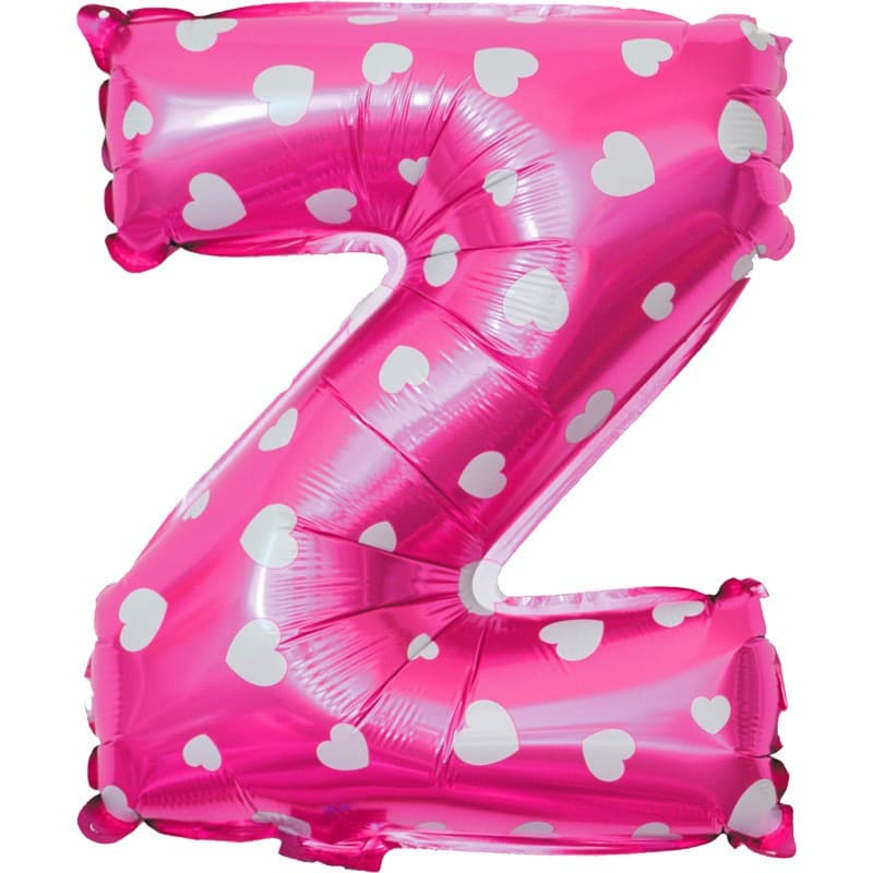 Balon Folie Metalizata Litera Z, Flippy, 40 cm, Cu Imprimeu Inimioare, Umflati cu Heliu sau Aer, Ambalaj Individual, Pai