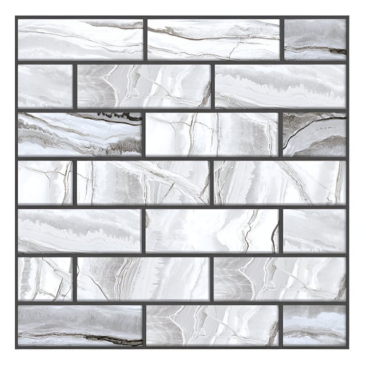 10 x Placi Tapet Autocolant 3D cu Imitatie de Marmura Dreptunghiulara, pentru Perete Bucatarie Sufragerie, Usor de Curatat