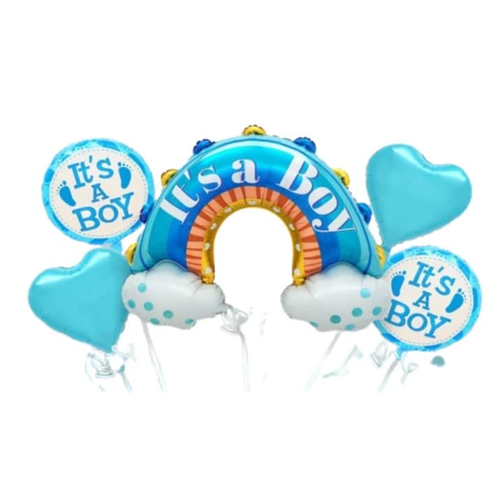 Baloane decorative tematica BABY SHOWER, Flippy, ITS A BOY, pentru gender reveal, botez, set din 5 bucati, 66 x 91 cm