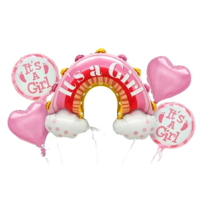 Baloane decorative tematica BABY SHOWER, Flippy, ITS A GIRL, pentru gender reveal, botez, set din 5 bucati, 66 x 91 cm, Roz