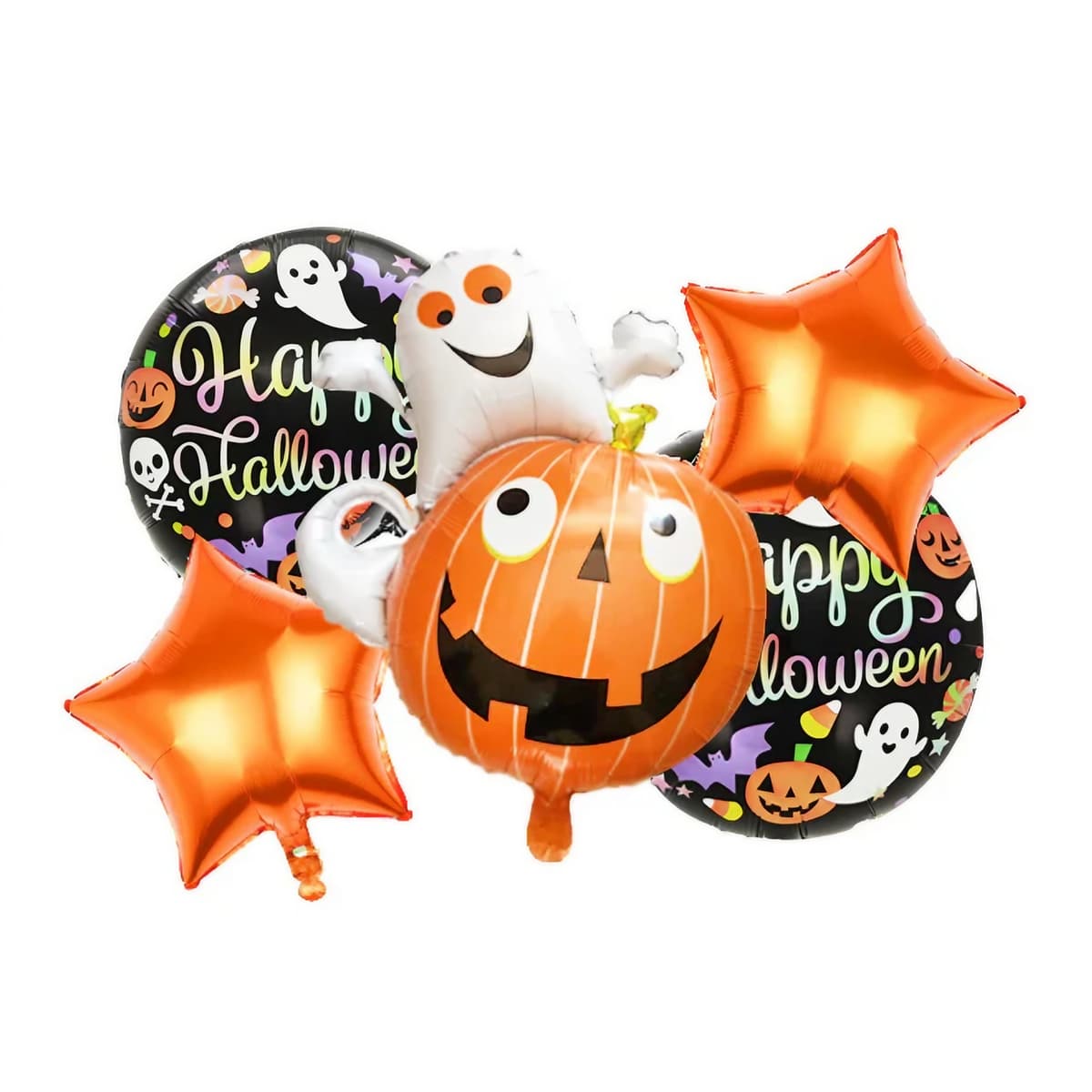 Set 5 Baloane din Folie Metalizata, Flippy, Figurine, Tema Halloween, Pai Inclus, Ambalaj Individual, Umflare cu Aer sau