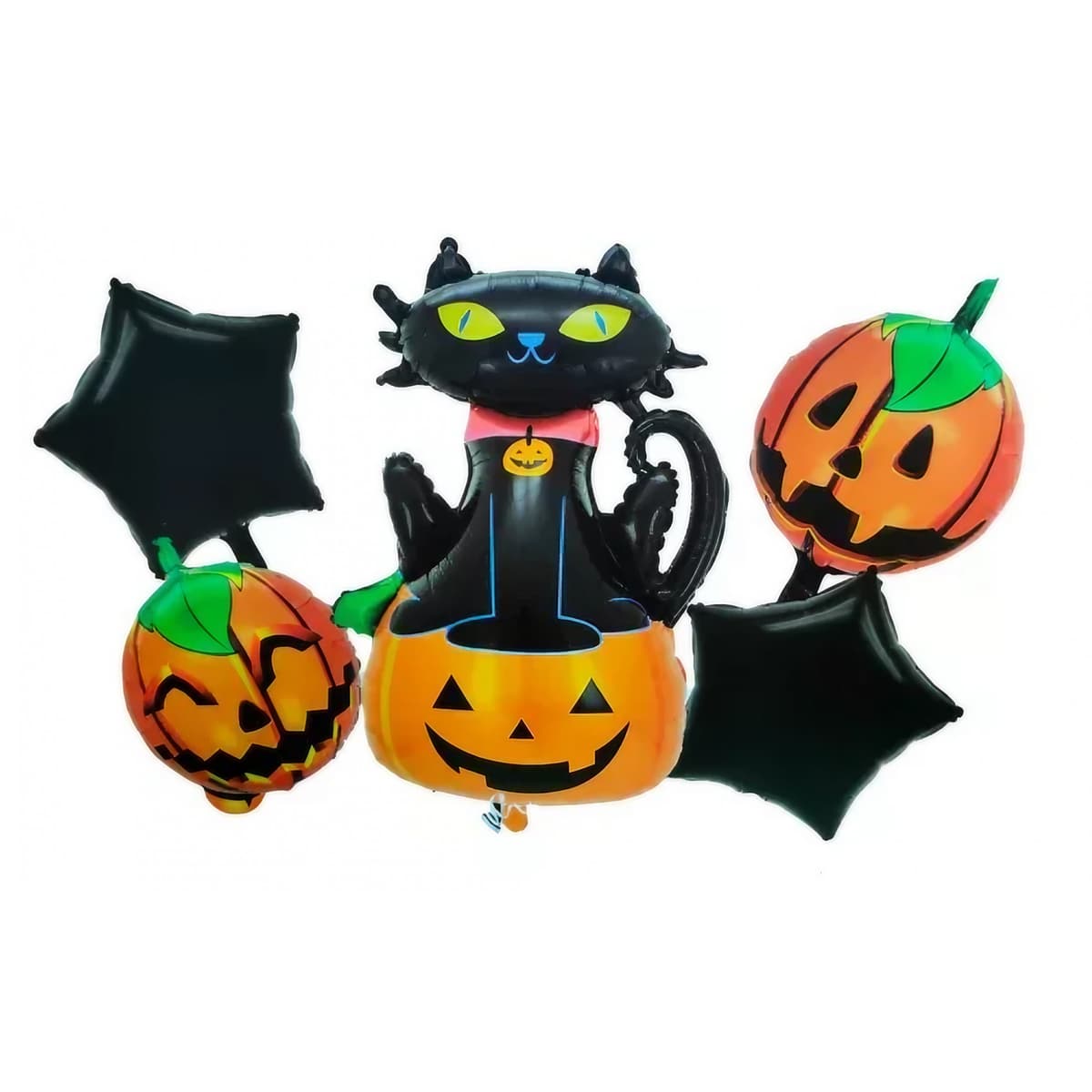 Set 5 Baloane din Folie Metalizata, Flippy, Figurine, Tema Halloween, Pai Inclus, Ambalaj Individual, Umflare cu Aer sau