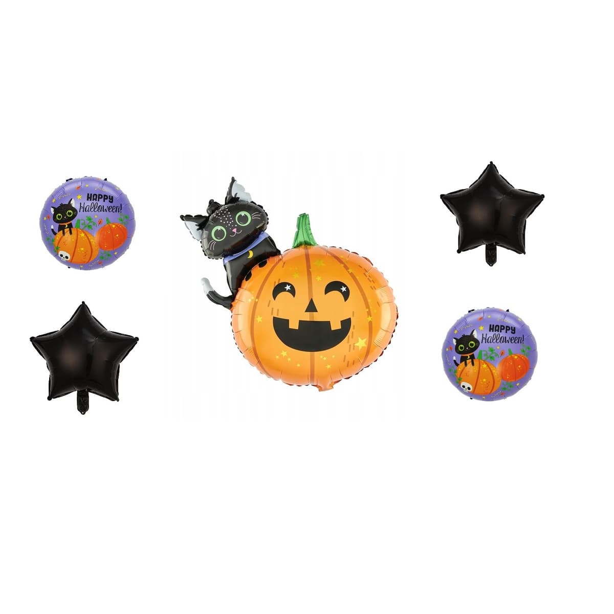Set 5 Baloane din Folie Metalizata, Flippy, Figurine, Tema Halloween, Pai Inclus, Ambalaj Individual, Umflare cu Aer sau