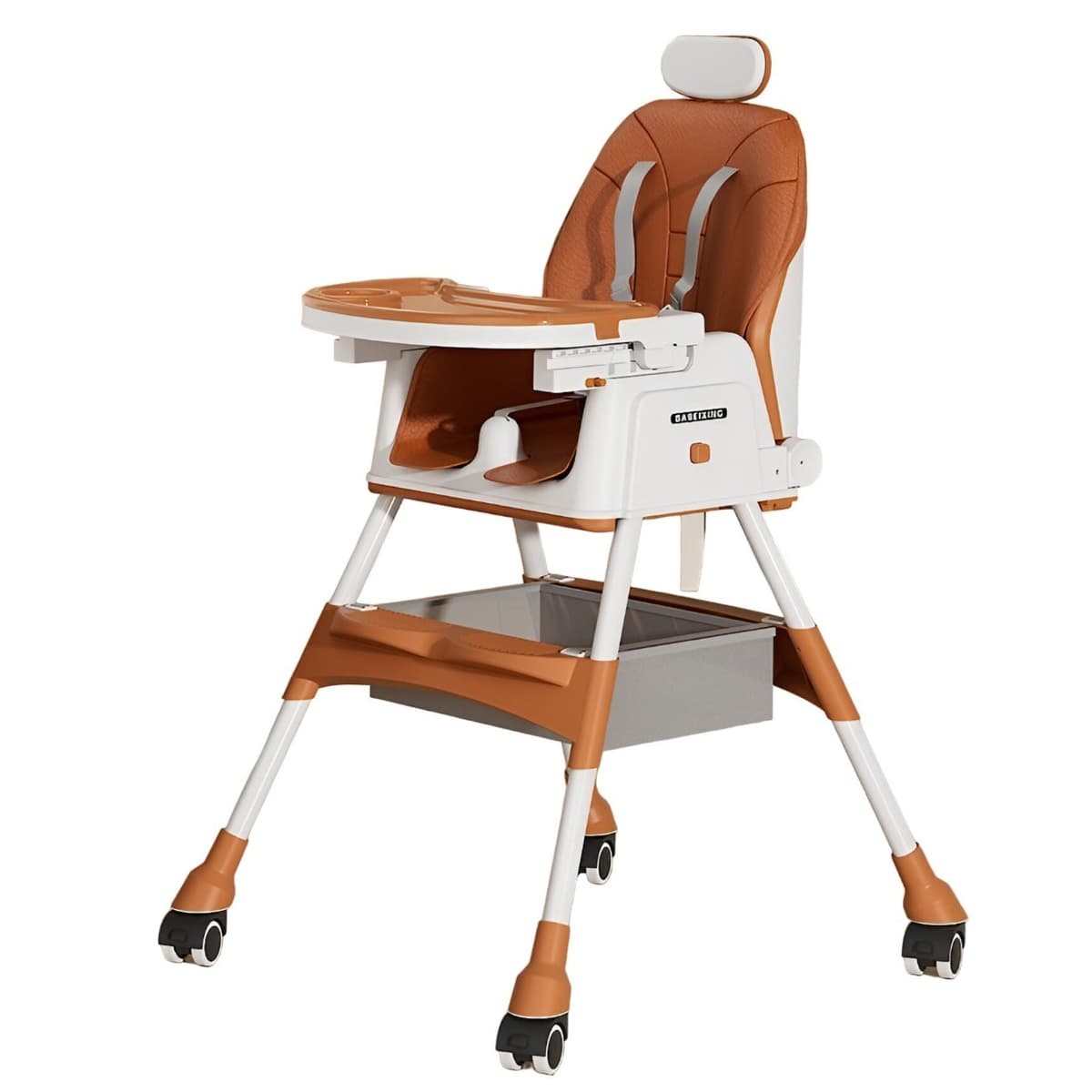 Scaun de Masa pentru Bebelusi si Copii Flippy, cu Roti, cu Tetiera, Telescopic, Pliabil, Masuta Reglabila, Suport Picioare