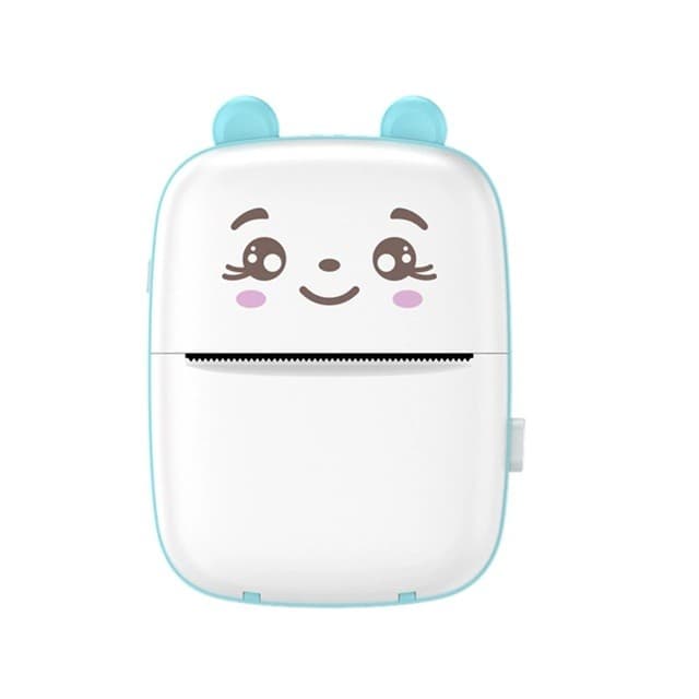 Mini Imprimanta Foto Portabila, Flippy, Incarcare USB, Bluetooth, Model Ursulet, 12 x 9 x 5 cm, Alb Albastru
