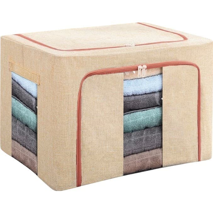 Cutie de Depozitare Pliabila, Flippy, 66 L, din Bumbac si In, 33x40x50 cm, 2 Ferestre, Frontala si Laterala, 2 Usi de Acces