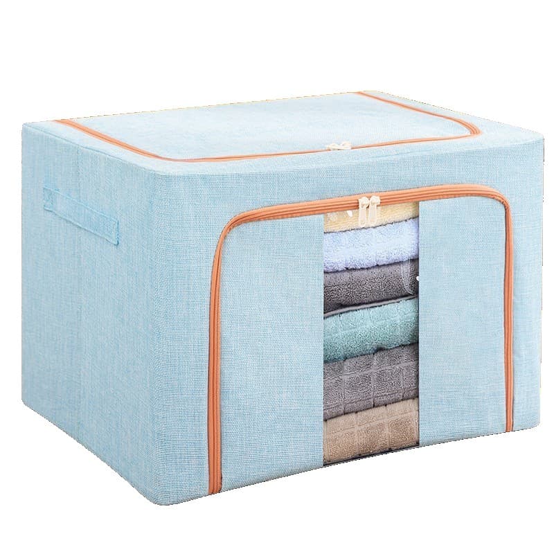 Cutie de Depozitare Pliabila, Flippy, 100 L, din Bumbac si In, 60x42x40 cm, 2 Ferestre, Frontala si Laterala, 2 Usi de Acces