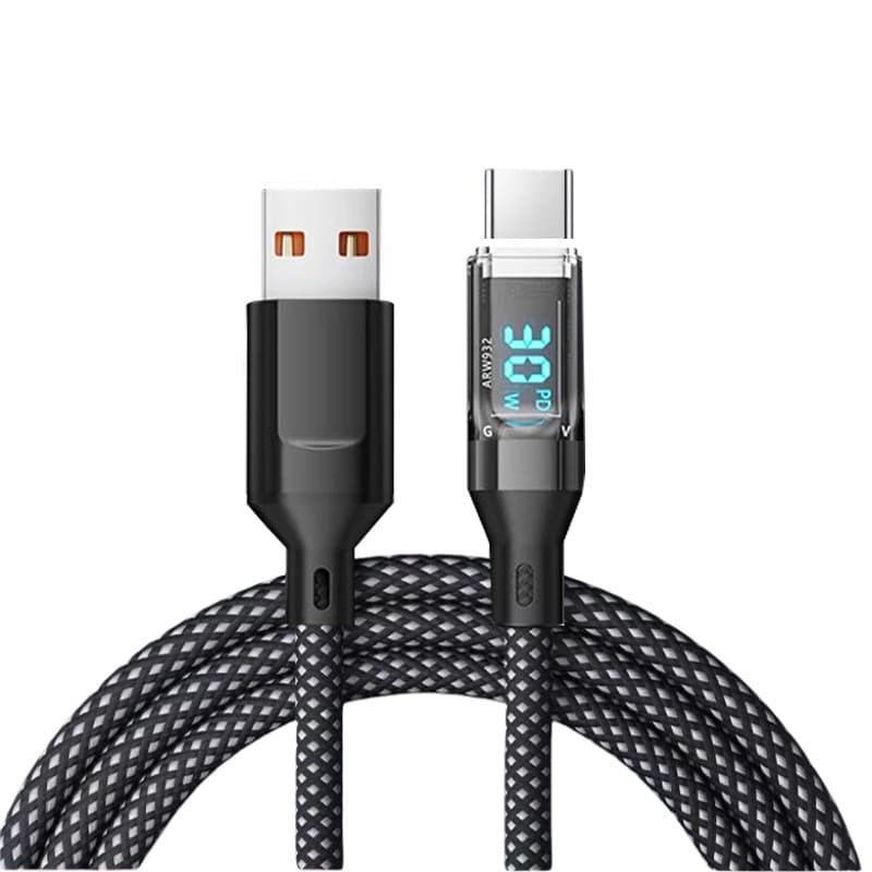 Cablu de Date Type C + USB, Flippy, Încarcare Super Rapida, 120 W, Afișaj Digital LED, 1 m, Negru