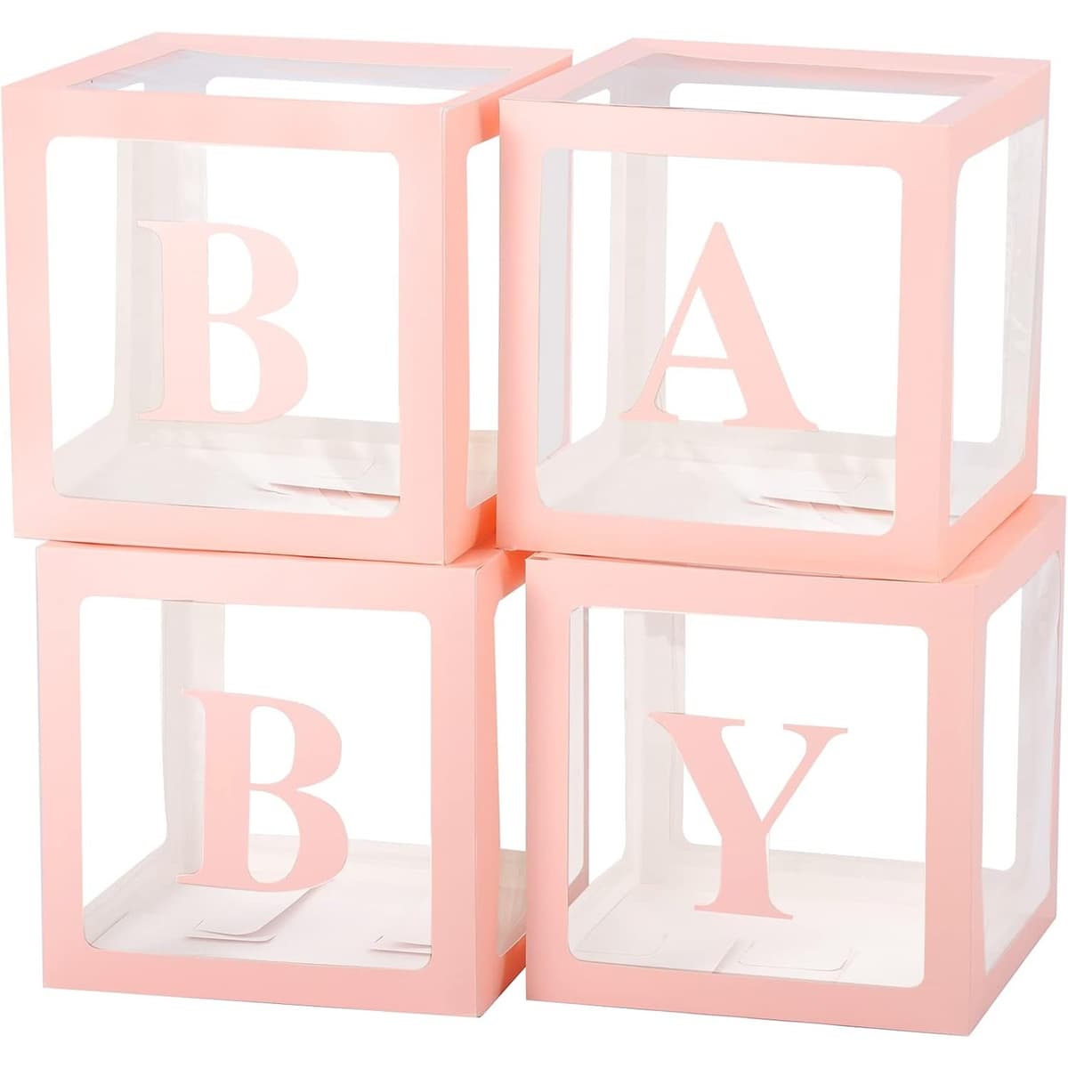 Set 4 Cutii pentru Baloane, Flippy, Model Scris Baby, Tematica Iubire, Cuburi Decorative din Plastic, Accesorii pentru