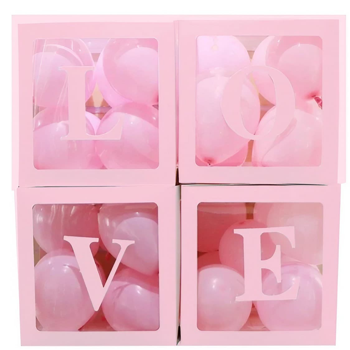 Set 4 Cutii pentru Baloane, Flippy, Model Scris Love, Tematica Iubire, Cuburi Decorative din Plastic, Accesorii pentru