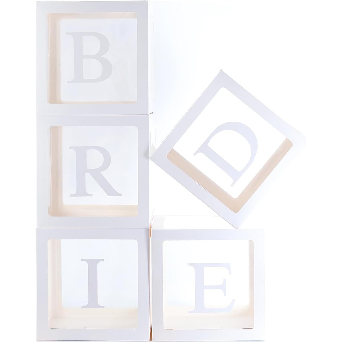 Set 5 Cutii pentru Baloane, Flippy, Model Scris Bride, Tematica Nunta, Cuburi Decorative din Plastic, Accesorii pentru