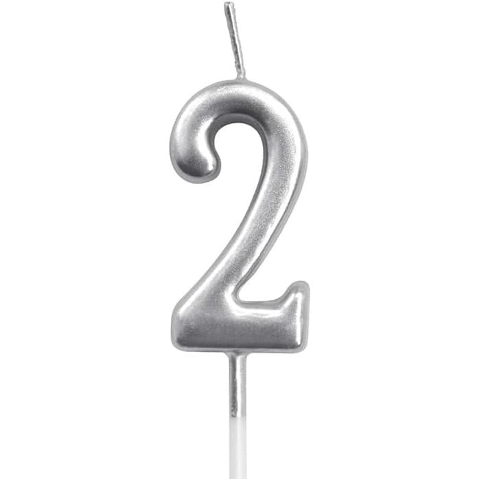Lumanare de Tort, Flippy, Model Cifra 2, Party, 4.5 x 2.5 cm, din Parafina, Argintiu