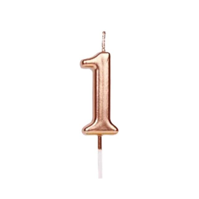 Lumanare de Tort, Flippy, Model Cifra 1, Party, 4.5 x 2.5 cm, din Parafina, Rose Gold