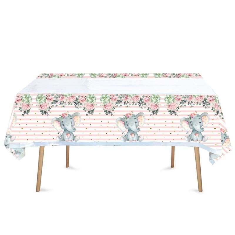 Fata de Masa, Flippy, din Plastic, Imprimeu Elefanti, 180 x 108 cm, Roz