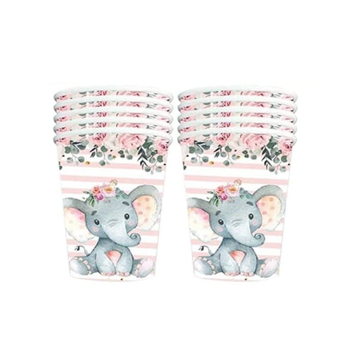 Set 10 Pahare, Flippy, Imprimeu Elefant, din Carton, 7.5 x 8.5 cm, Roz