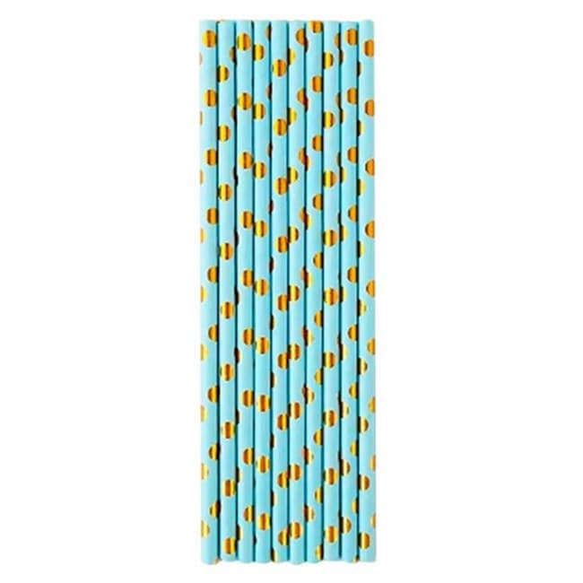 Set 10 Paie, Flippy, din Hartie, 19.5 cm, Model cu Buline Aurii, Albastru