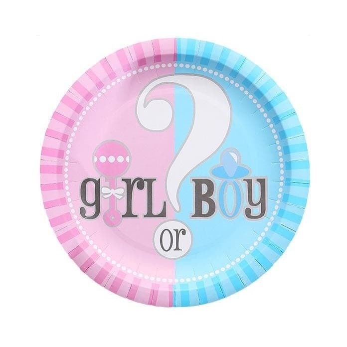 Set 10 Farfurii Gender Reveal, Flippy, Girl or Boy, din Carton, 22.8 cm, Roz/Albastru
