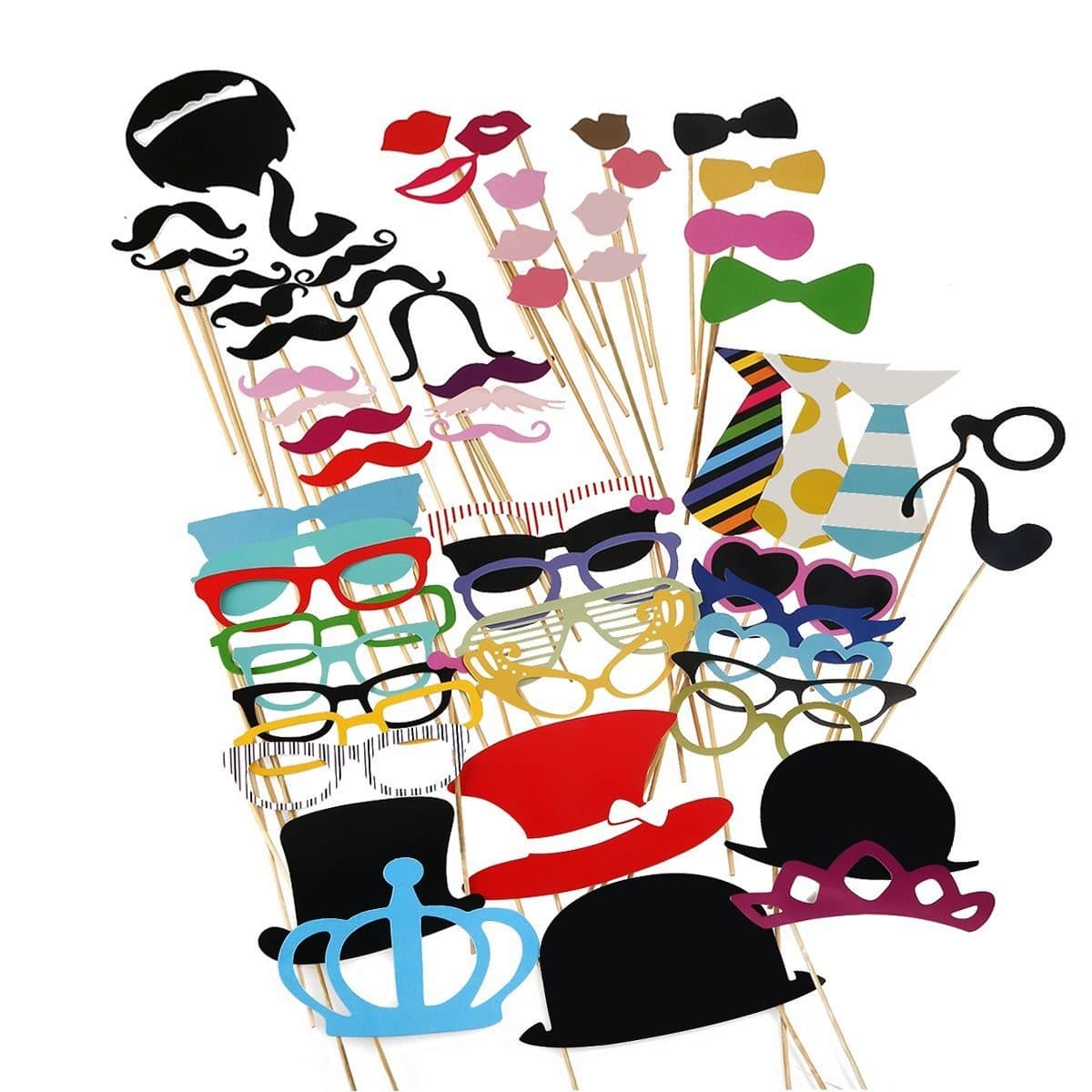 Set 60 de Accesorii pentru Petrecere, Flippy, Props pentru Coltul de Poze, Ochelari, Palarii, Mustata, Cravata, pentru