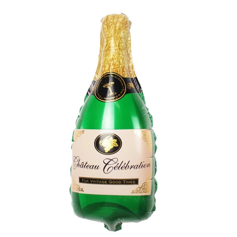 Balon din Folie Metalizata, Flippy, Mini Figurine, Model Sticla de Sampanie, 21x51 cm, Ambalaj Individual, Pai Inclus