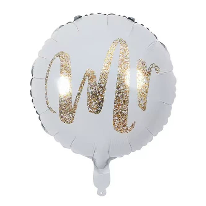 Balon din Folie Metalizata, Flippy, Figurina Cerc, Model MR, Tematica Nunta, 45 cm, Ambalaj Individual, Pai Inclus, Umflare