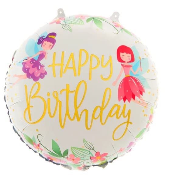 Balon din Folie Metalizata, Flippy, Figurina Cerc, Model Happy Birthday cu Zane, Tematica Aniversare, 45 cm, Ambalaj