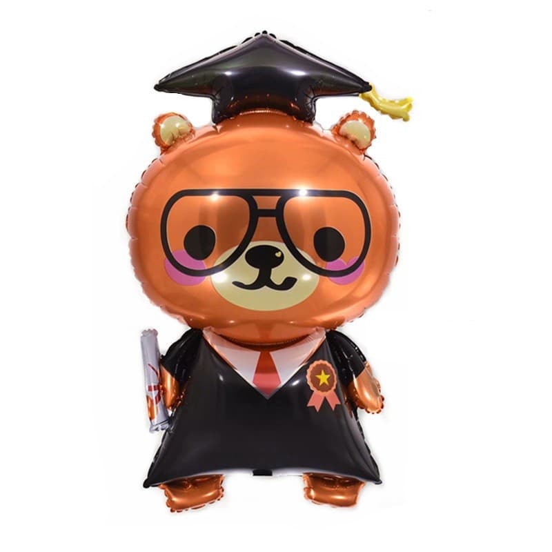 Balon din Folie Metalizata, Flippy, Figurine, Model Ursulet Absolvent, 70 cm, Ambalaj Individual, Pai Inclus, Umflare cu Aer