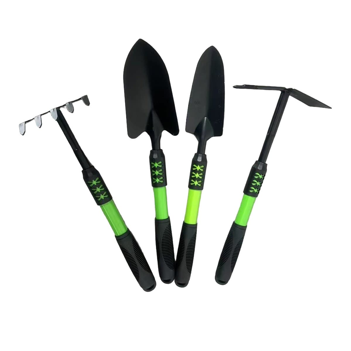 Set 4 Unelte de Gradina Flippy, pentru Plantare, Prelucrare Sol si Ingrijire Plante, Material PVC Carbon, Grebla, Sapaliga