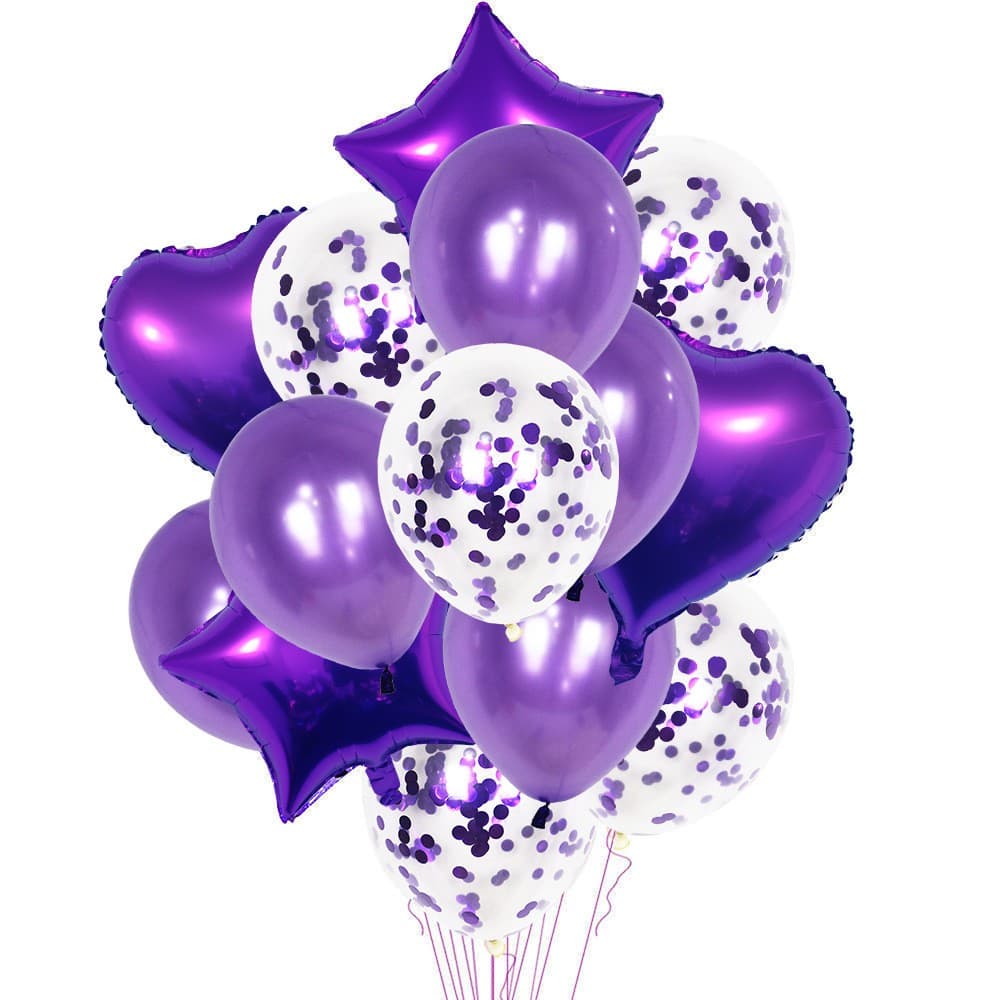 Set 14 Baloane din Folie Metalizată si din Latex, Flippy, Figurine Stea si Inima 45 cm, Baloane Latex 30 cm, Tema Buchet