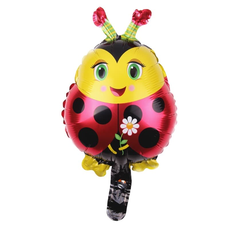 Balon din Folie Metalizata, Flippy, Figurina Buburuza, Tema Animalute, 30 cm, Ambalaj Individual, Pai Inclus, Umflare cu Aer