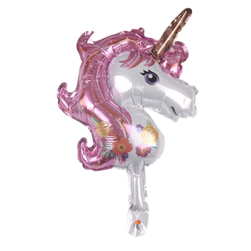 Balon din Folie Metalizata, Flippy, Figurina Unicorn, Tema Animalute, 30 cm, Ambalaj Individual, Pai Inclus, Umflare cu Aer