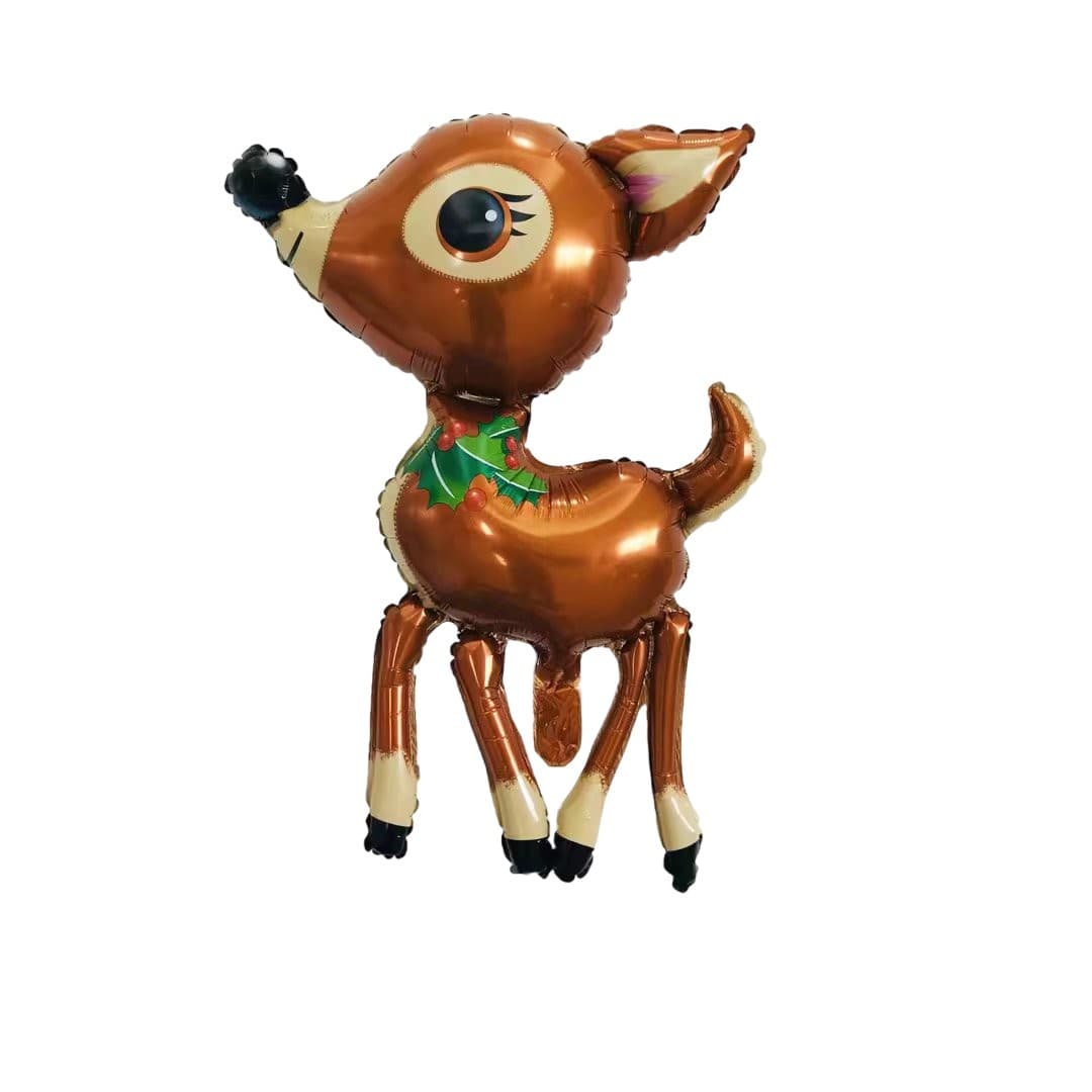 Balon din Folie Metalizata, Flippy, Figurina Caprioara, Tema Animalute, 75-80 cm, Ambalaj Individual, Pai Inclus, Umflare cu