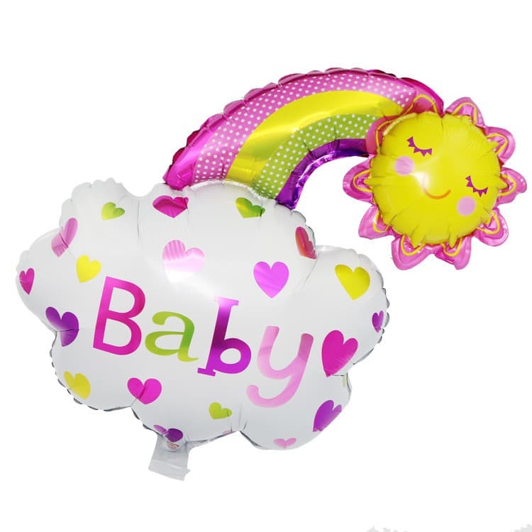 Balon din Folie Metalizata, Flippy, Figurina Soare si Nor, Tema Botez, 60x53 cm, Ambalaj Individual, Pai Inclus, Umflare cu