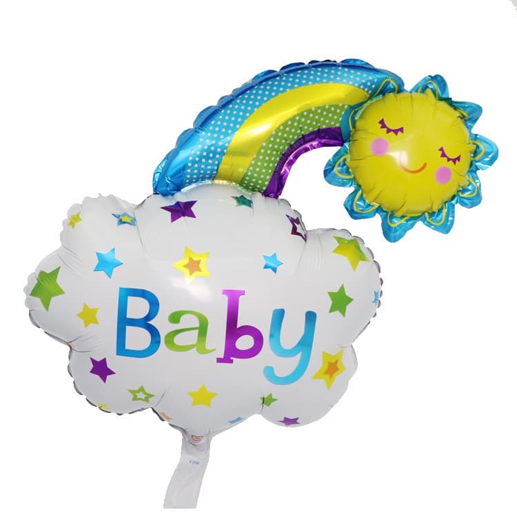 Balon din Folie Metalizata, Flippy, Figurina Soare si Nor, Tema Botez, 60x53 cm, Ambalaj Individual, Pai Inclus, Umflare cu