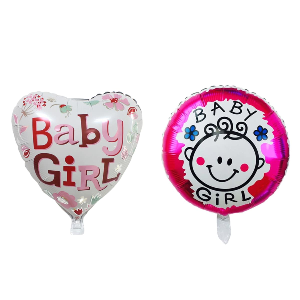 Set 2 Baloane din Folie Metalizata, Flippy, Figurine Inima si Cerc, Tema Botez Fetita, 45 cm, Ambalaj Individual, Pai