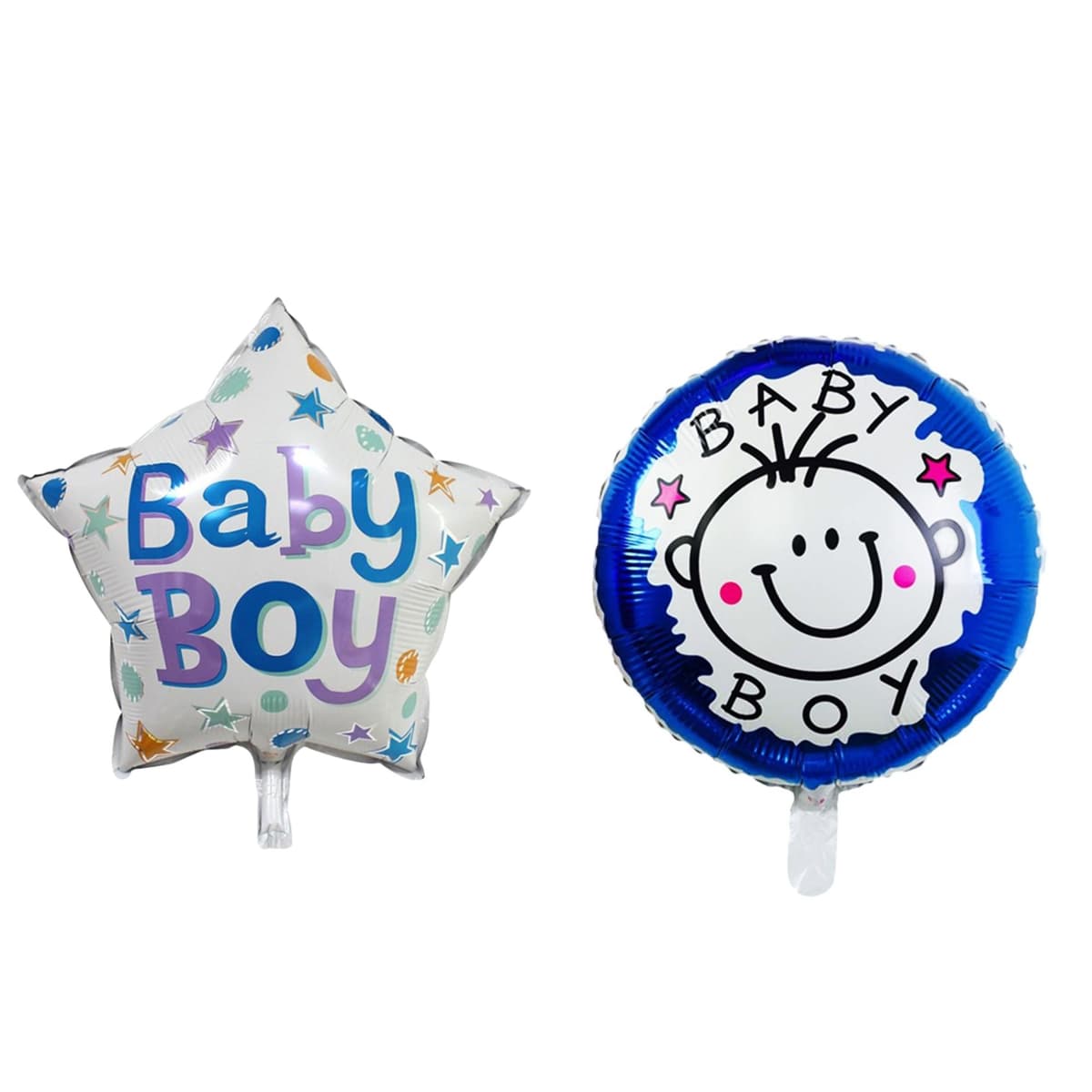 Set 2 Baloane din Folie Metalizata, Flippy, Figurine Stea si Cerc, Tema Botez Baietel, 45 cm, Ambalaj Individual, Pai