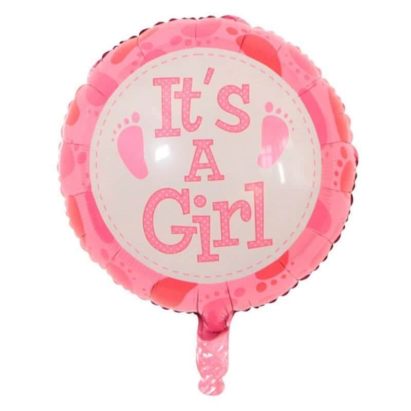 Balon din Folie Metalizata, Flippy, Figurina Rotunda, Model It's a Girl, Tema Gender Reveal, 45 cm, Ambalaj Individual, Pai