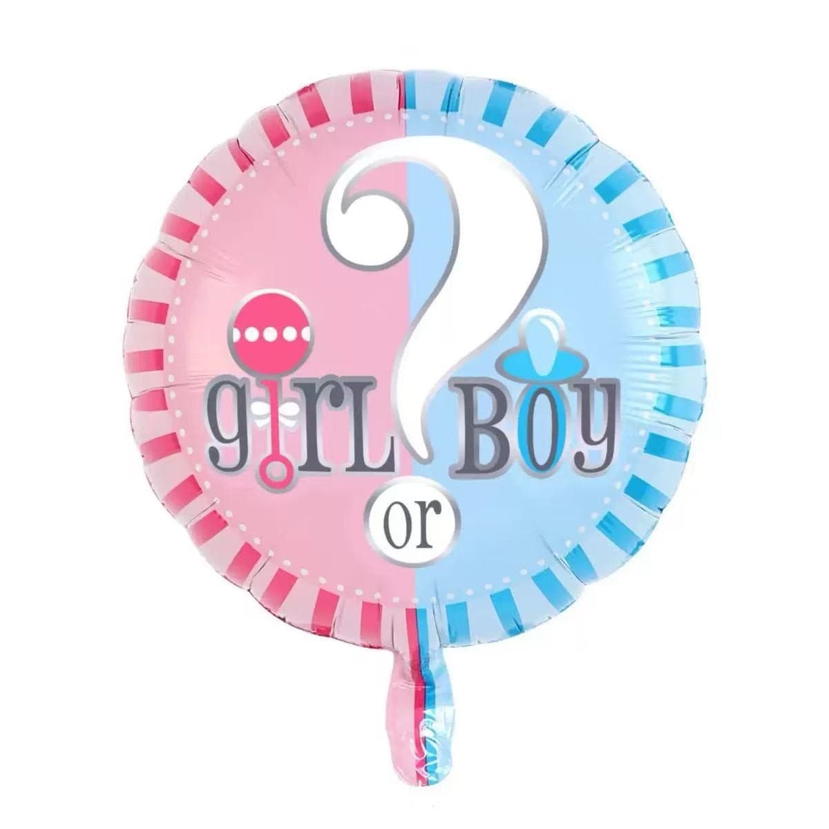 Balon din Folie Metalizata, Flippy, Figurina Rotunda, Model Girl or Boy, Tema Gender Reveal, 45 cm, Ambalaj Individual, Pai