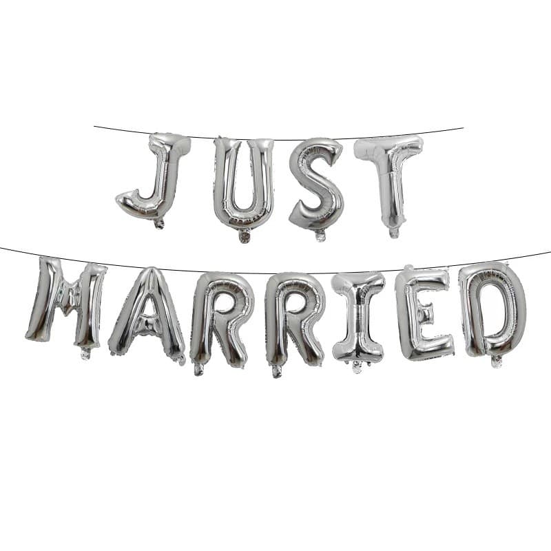 Set Baloane din Folie Metalizata, Flippy, Figurine Litere, Model Just Married, Tema Nunta, 40 cm, Baloane Party, Ambalaj