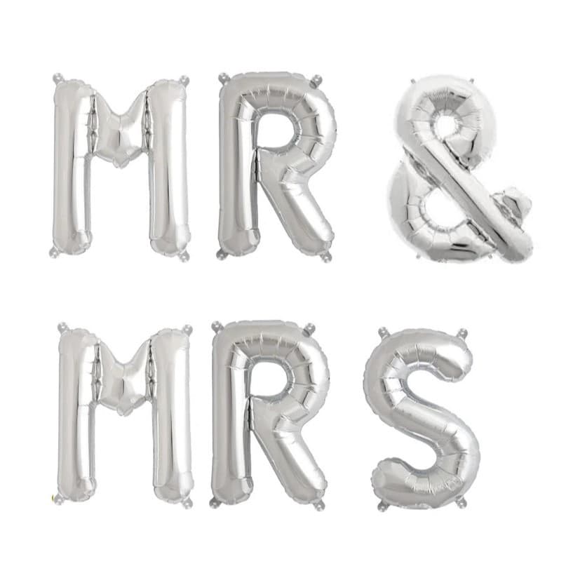 Set Baloane din Folie Metalizata, Flippy, Figurine Litere, Model MR&MRS, Tema Nunta, 40 cm, Baloane Party, Ambalaj