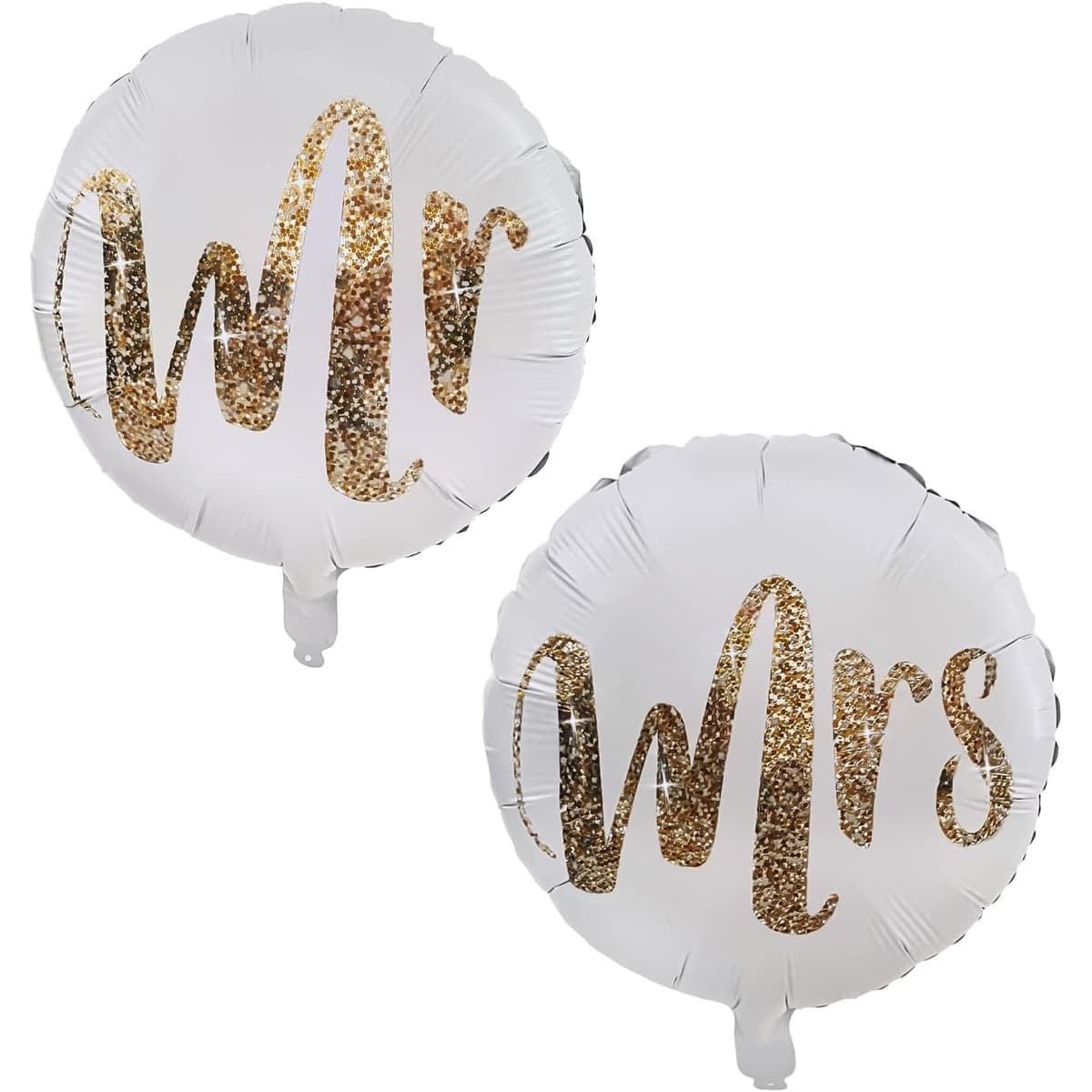 Set 12 Baloane din Folie Metalizata si din Latex, Flippy, Model Mr Mrs, Tema Nunta, Baloane Party cu Confetti, 45 cm, 30 cm