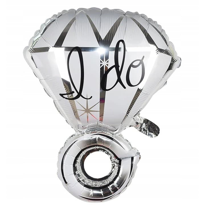 Balon din Folie Metalizata, Flippy, Figurina Inel de Logodna, Model Diamant, Tema Nunta, 60 cm, Ambalaj Individual, Pai