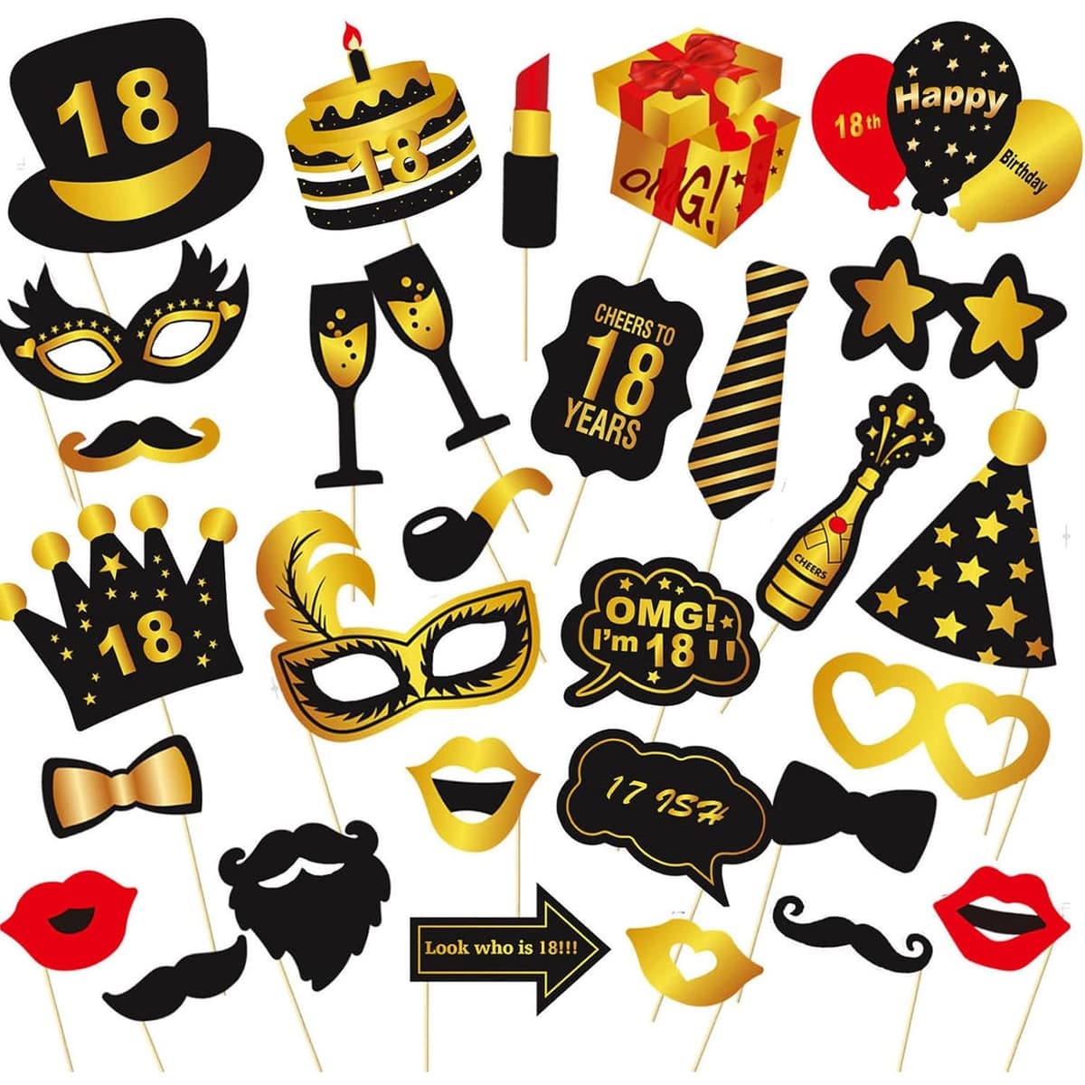 Set Accesorii pentru Petrecere, Flippy, Props pentru Coltul de Poze, pentru Majorat, Aniversare 18 Ani, Ochelari, Palarii