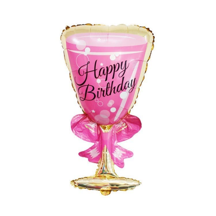 Balon din Folie Metalizata, Flippy, Figurina Pahar de Vin, Tema Aniversare, 93x48 cm, Ambalaj Individual, Pai Inclus
