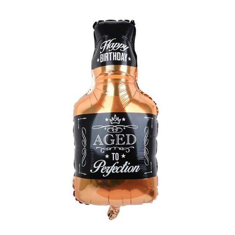 Balon din Folie Metalizata, Flippy, Figurina Sticla de Whisky, Tema Aniversare, 90x45 cm, Ambalaj Individual, Pai Inclus
