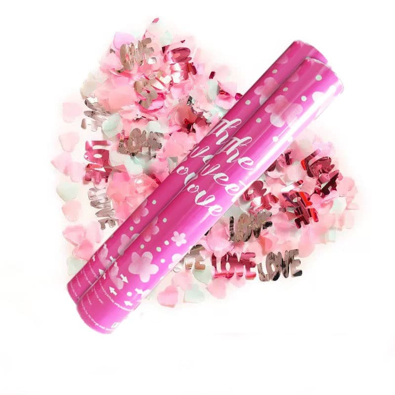 Tun Confetti, Flippy, Confetti Inimioare si Mesaj Love, 40 x 5 cm, Roz Alb