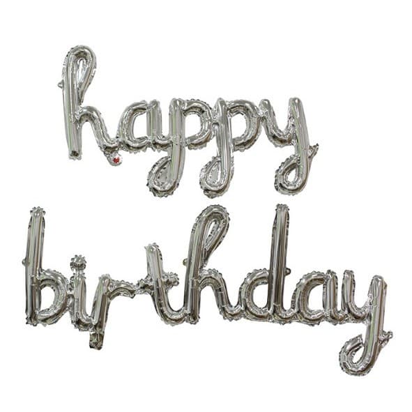Set 10 Baloane din Folie Metalizata, Flippy, Figurine Litere, Model Scris de Mana Happy Birthday, Tema Aniversare, 40 cm