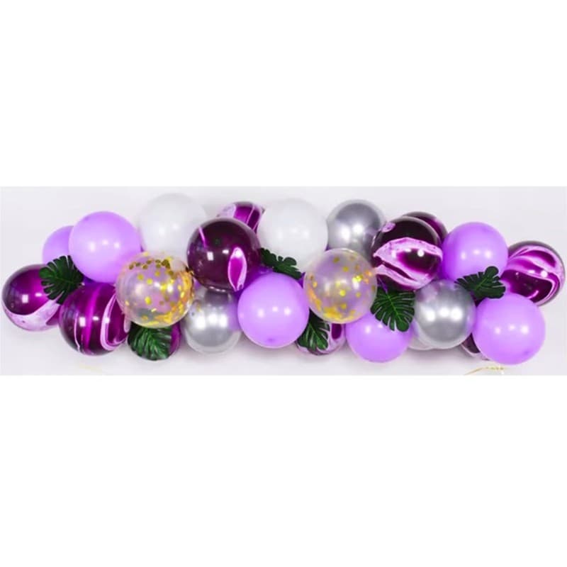 Baloane decorative din Latex si Banner Happy Birthday, Flippy, Model Aniversare, Set 37 de Piese, Mov, Argintiu, Alb