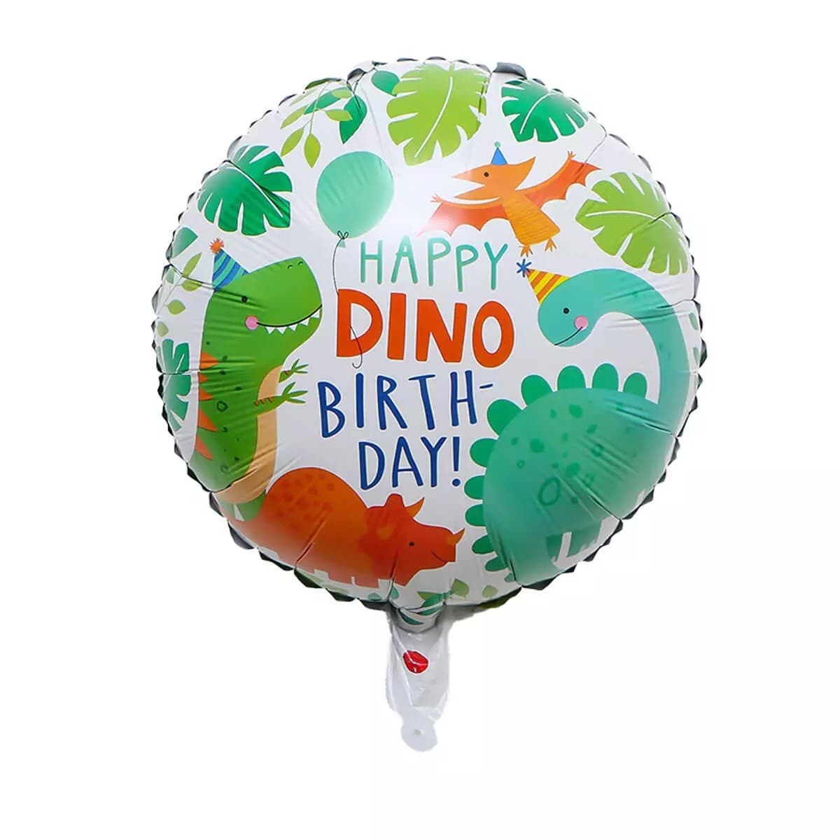 Balon din Folie Metalizata, Flippy, Mini Figurina Rotunda, Model Happy Birthday cu Dinozauri, Tema Aniversare, 45 cm