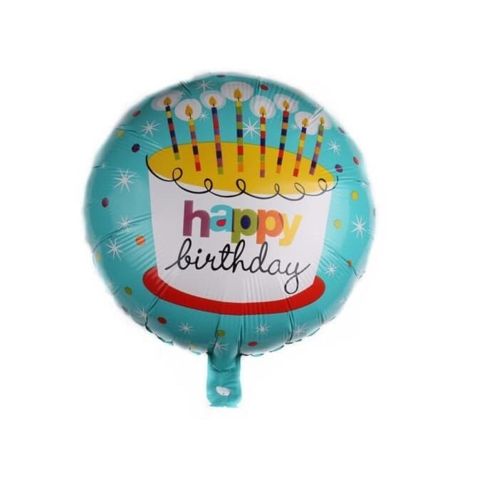Balon din Folie Metalizata, Flippy, Mini Figurina Rotunda, Model Happy Birthday Tort, Tema Aniversare, 45 cm, Ambalaj